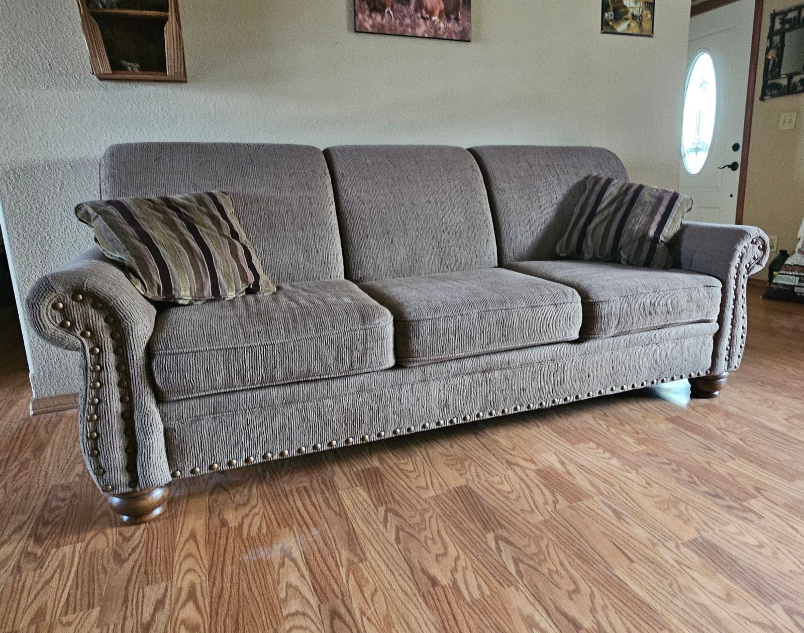 3 cushion couch, tan