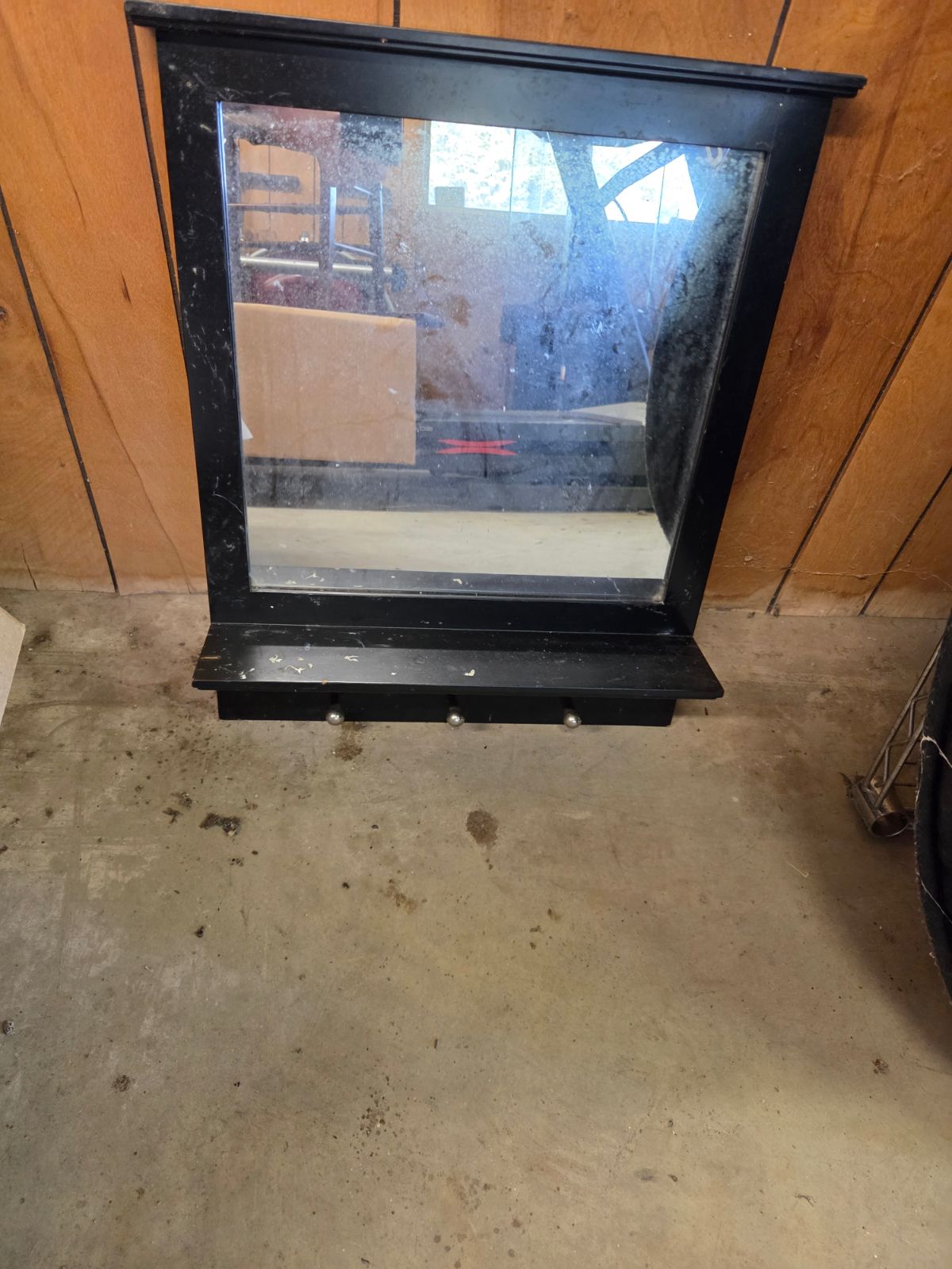 Wooden Framed Mirror with Key Holder
